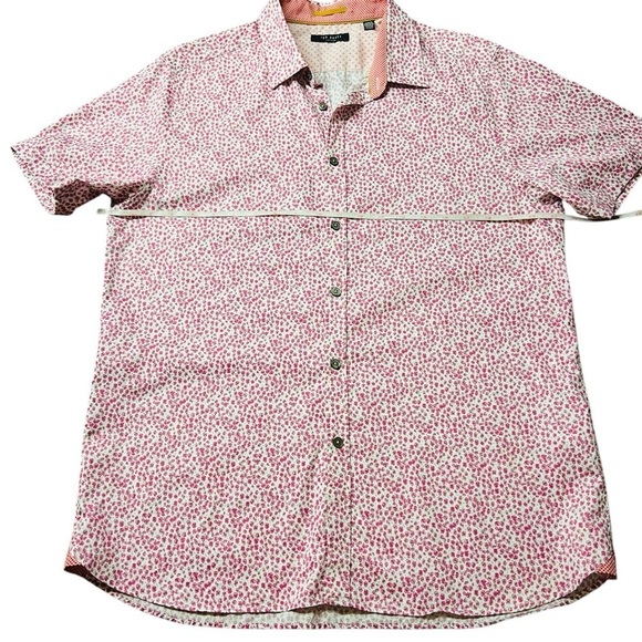 TED BAKER MEN’S SHORT SLEEVE BUTTON DOWN SHIRT ABSTRACT PATTERN PINK & WHITE - Picture 3 of 9